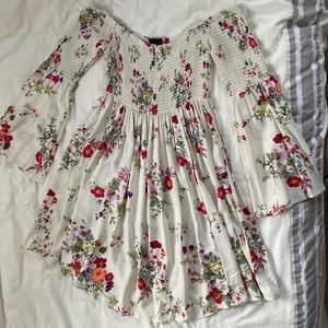 Floral, smocked, off shoulder, 100% rayon dress
